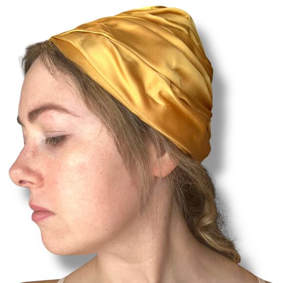 Vintage Stix Baer & Fuller Gold Satin Turban Hat – Glam 50s/60s Style - Picture 1 of 10